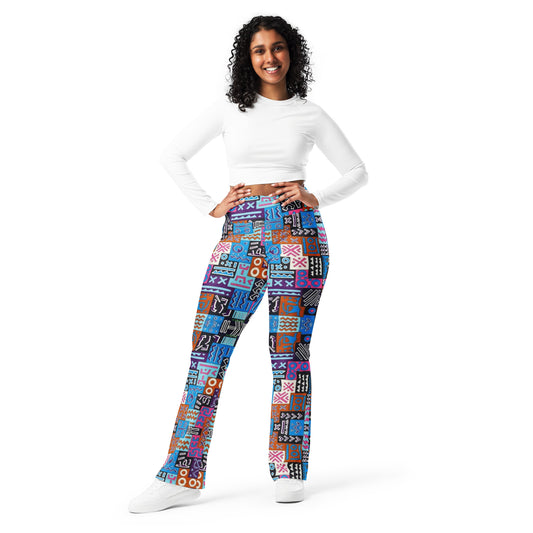 African Print Figure Enhancing Flare leggings - Blue