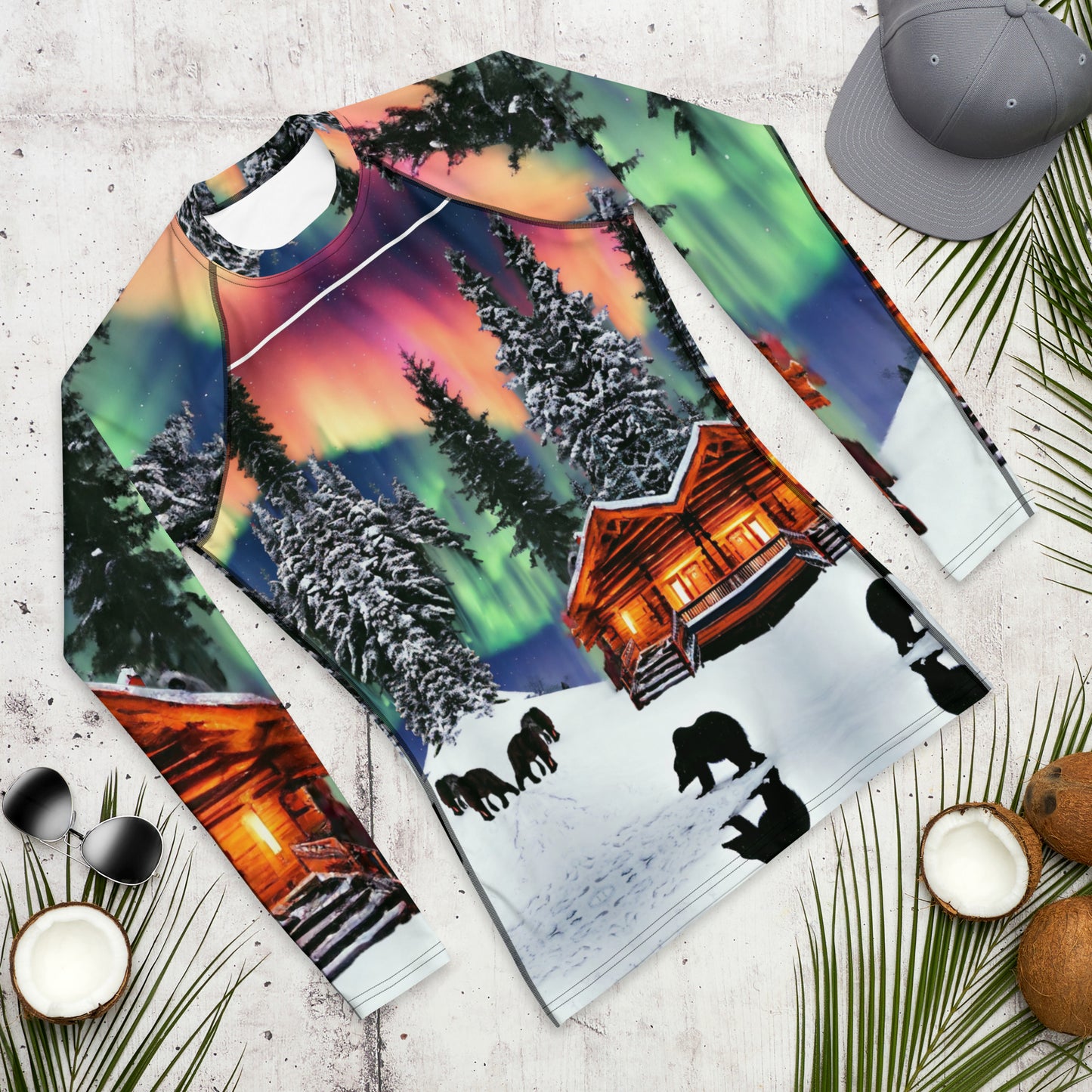 Special Order Category: Men's Rash Guard-Winter Cabin Scene--Special Order Category