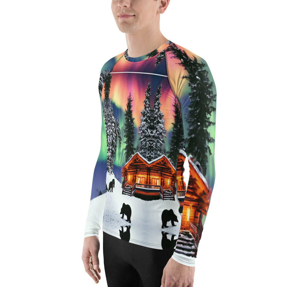 Special Order Category: Men's Rash Guard-Winter Cabin Scene--Special Order Category