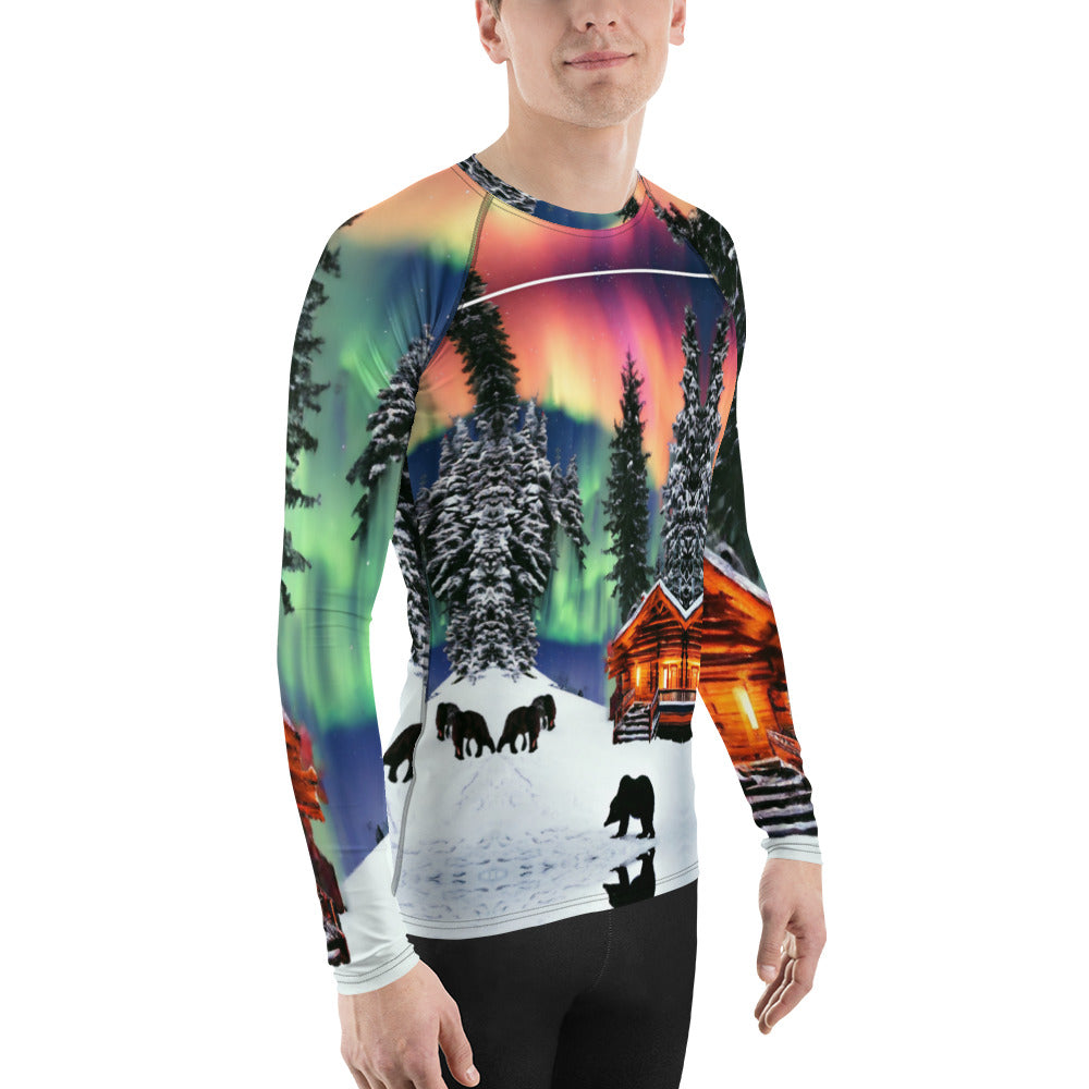 Special Order Category: Men's Rash Guard-Winter Cabin Scene--Special Order Category