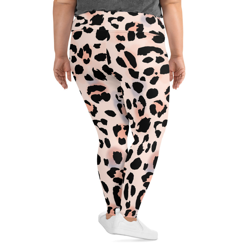 Plus Size Leggings Pink Leopard/Black 2XL-6XL