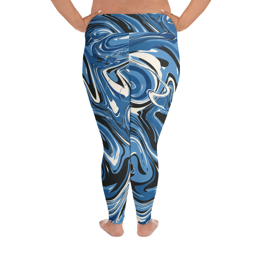 Blue Marble Print Plus Size Leggings