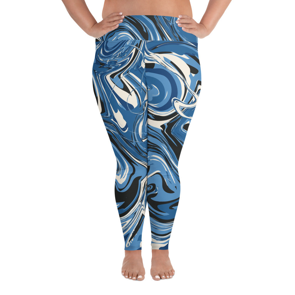 Blue Marble Print Plus Size Leggings