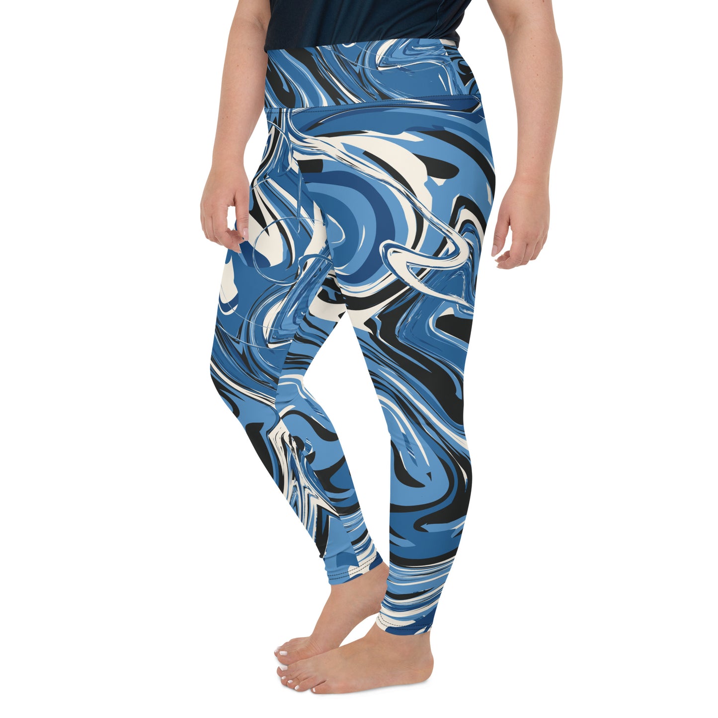 Blue Marble Print Plus Size Leggings