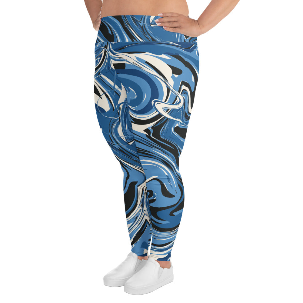 Blue Marble Print Plus Size Leggings