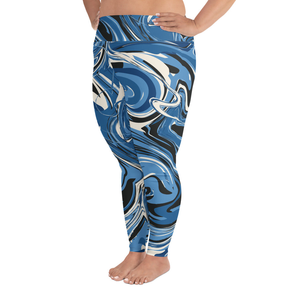 Blue Marble Print Plus Size Leggings