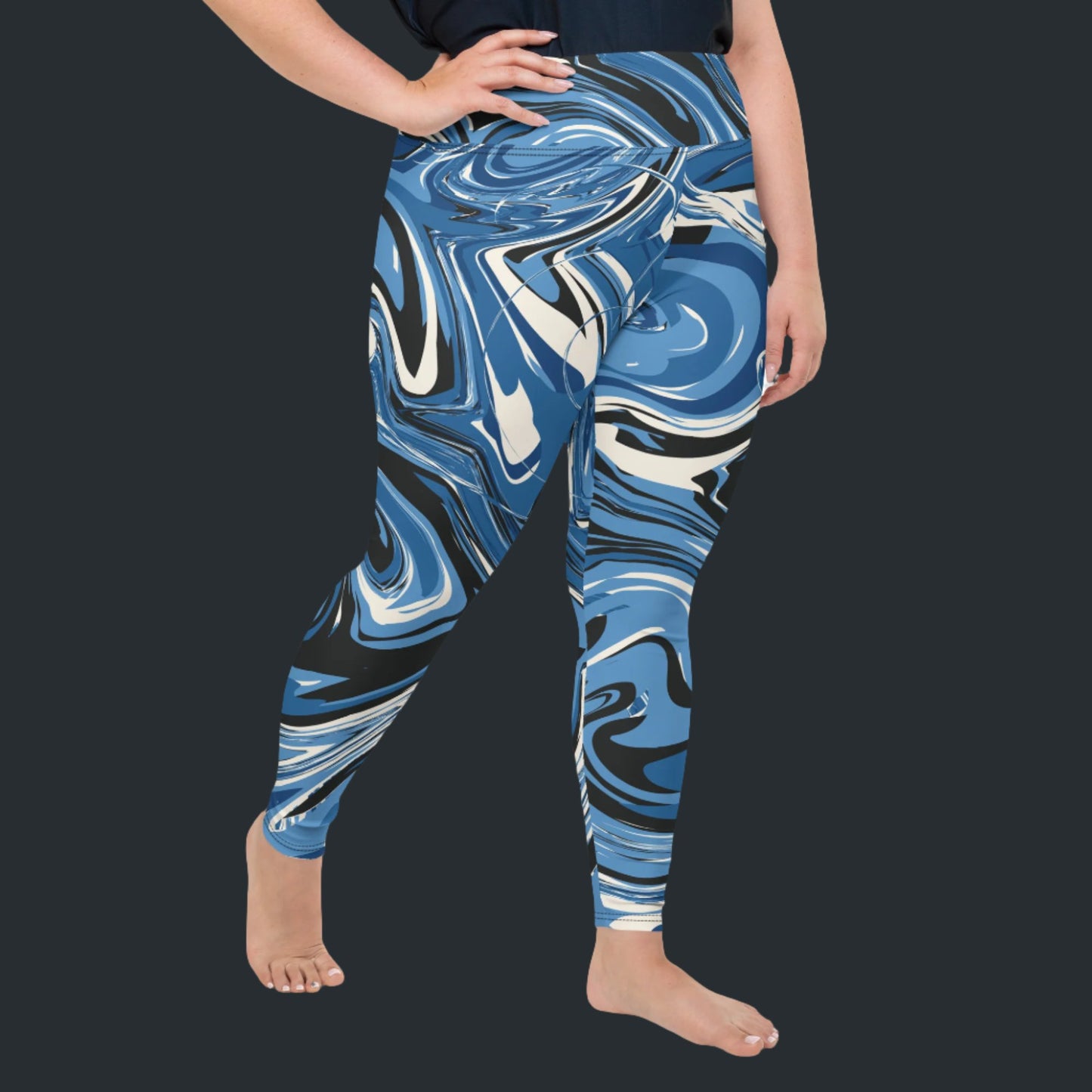 Blue Marble Print Plus Size Leggings