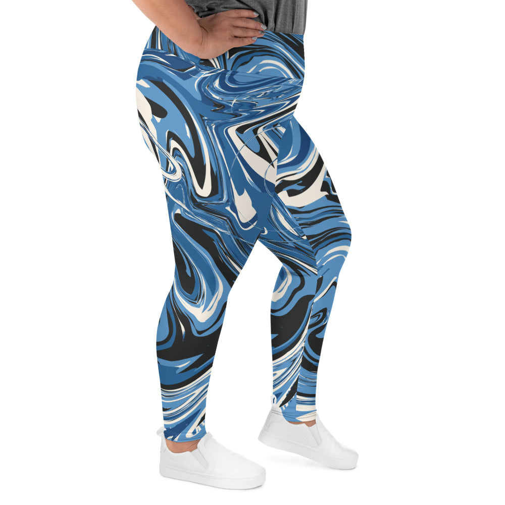 Blue Marble Print Plus Size Leggings