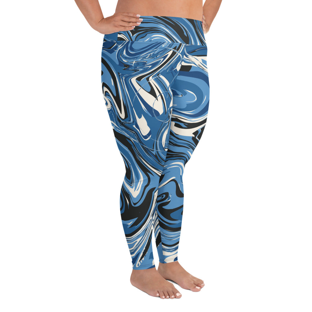 Blue Marble Print Plus Size Leggings