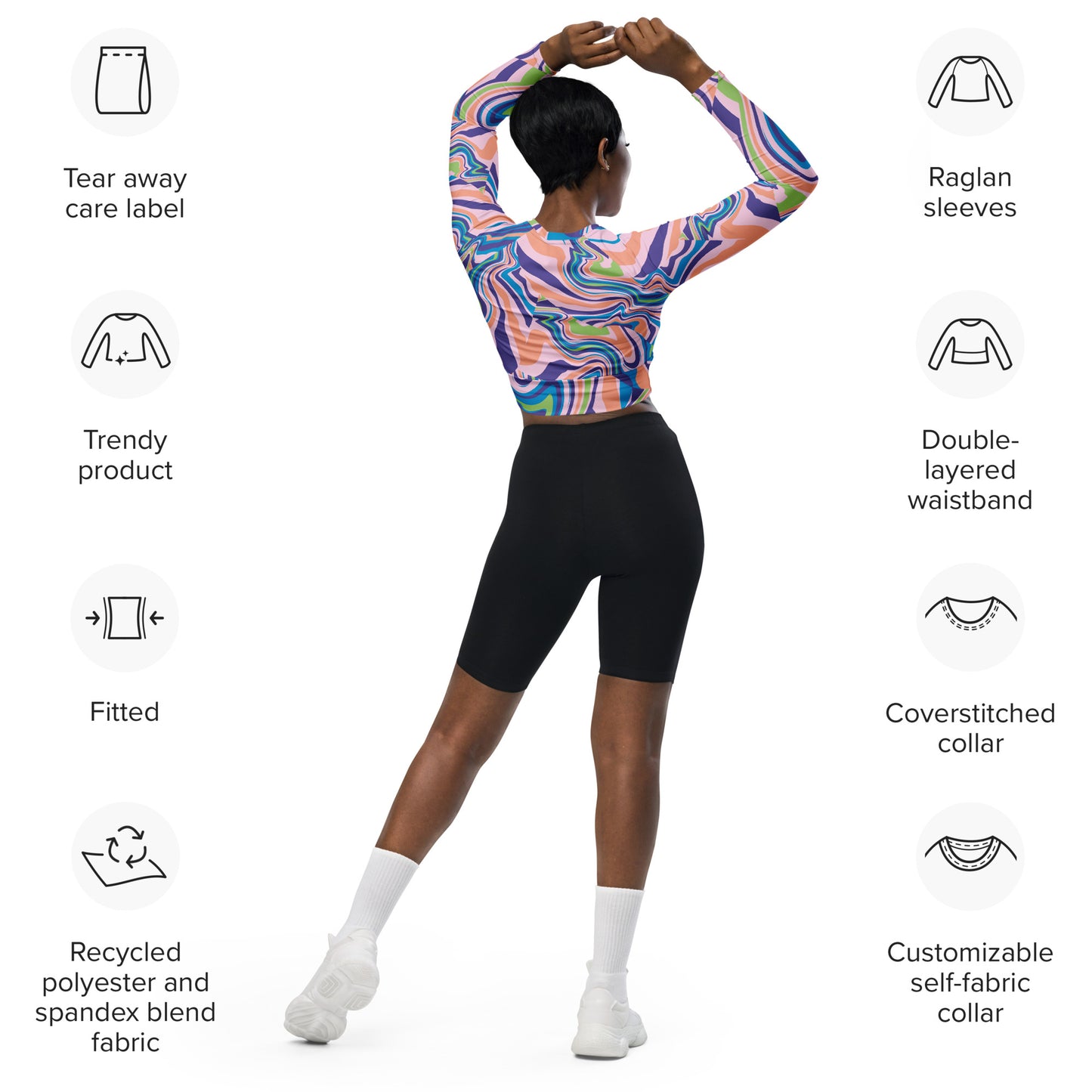 Regular 2XS-XL & Plus Size 2XL-6XL  Recycled long-sleeve crop top  Multi Color