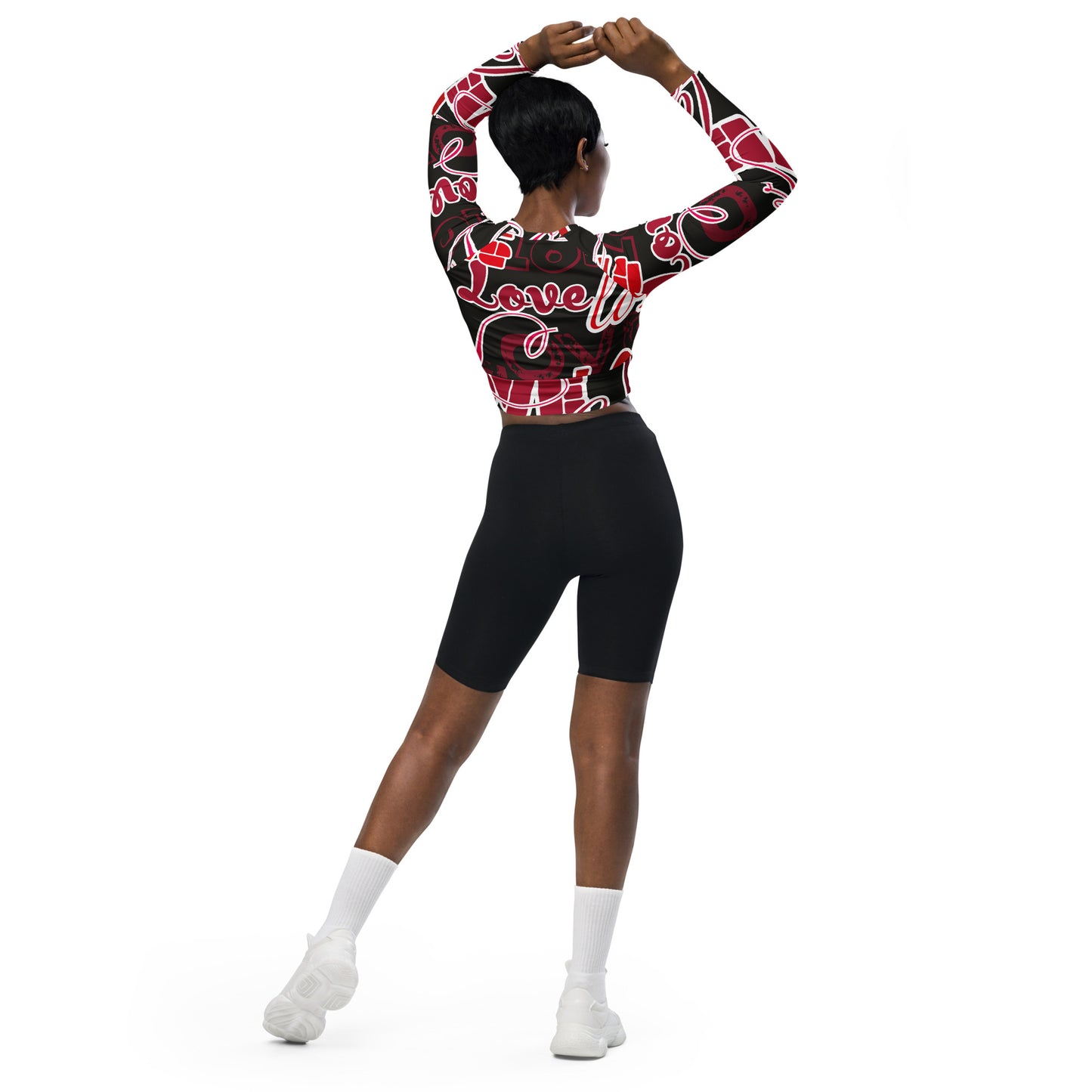 Regular 2XS-XL & Plus Size 2XL-6XL  Recycled long-sleeve Love Multi Black/White/Red crop top  Color