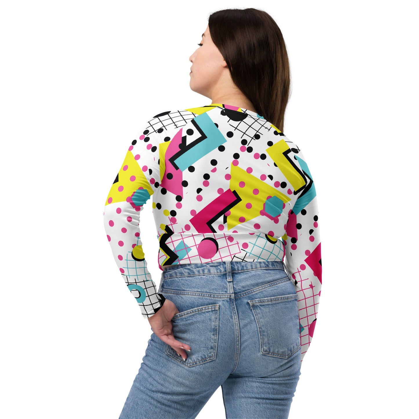 Size 2XS-6XL Geometric Pattern Recycled long-sleeve crop top