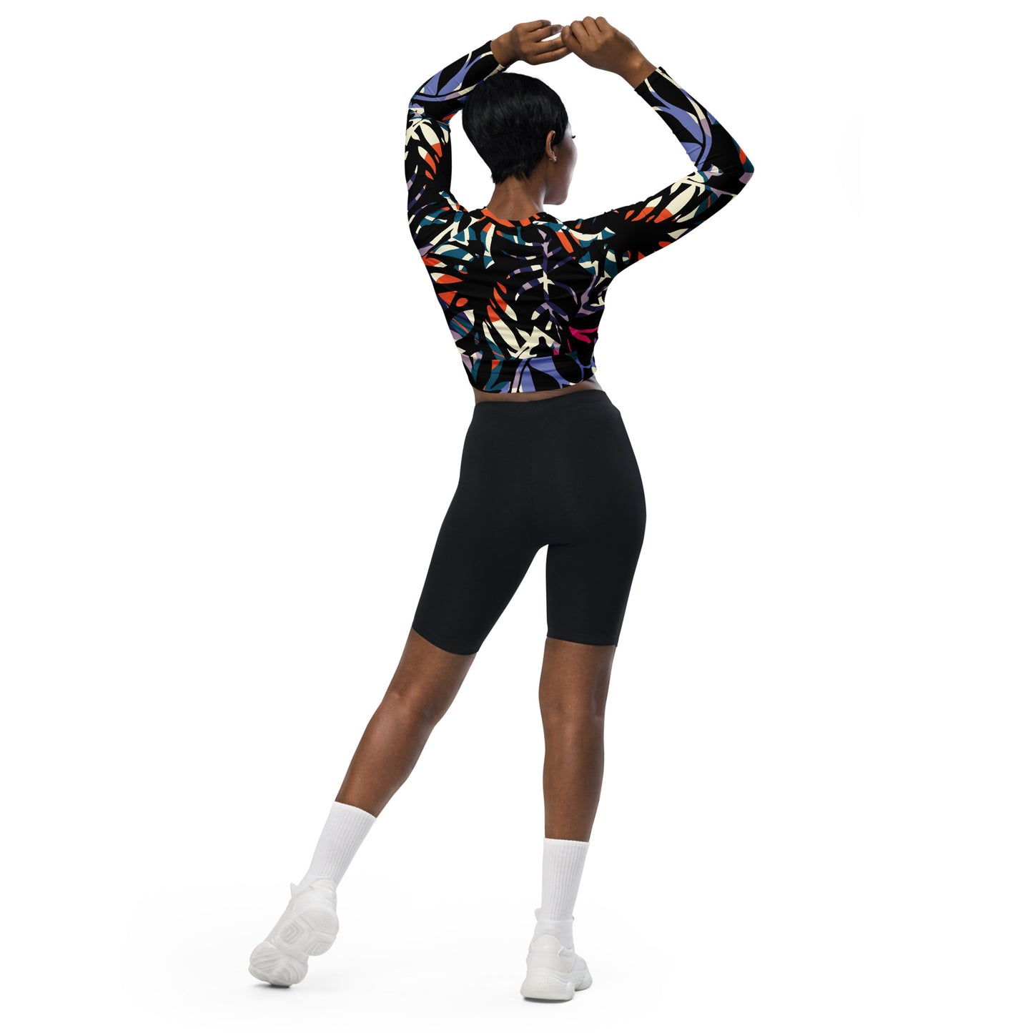 Regular 2XS-XL & Plus Size 2XL-6XL  Recycled long-sleeve crop top  Black Multi Color