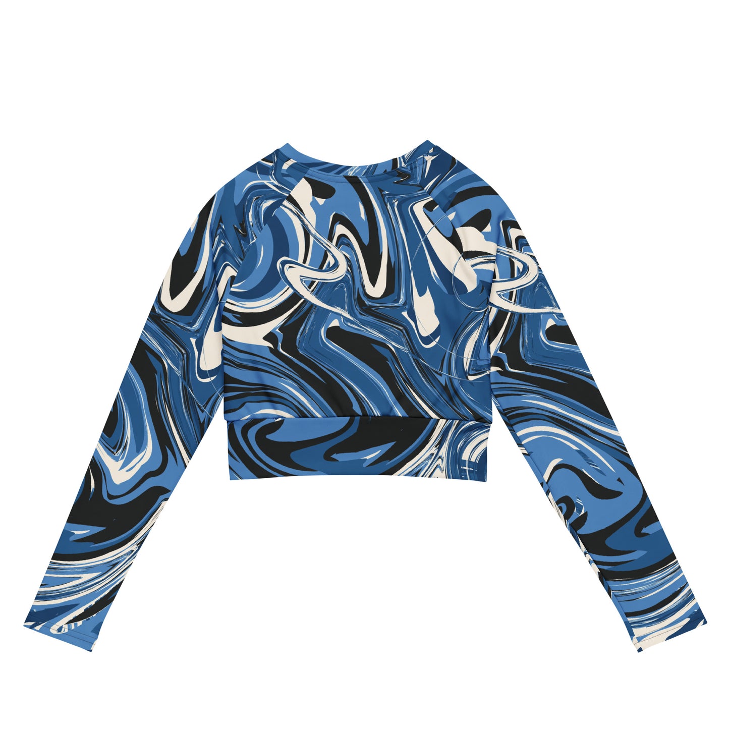 Blue/White Marble Print Recycled long-sleeve crop top Size 2XL-6XL