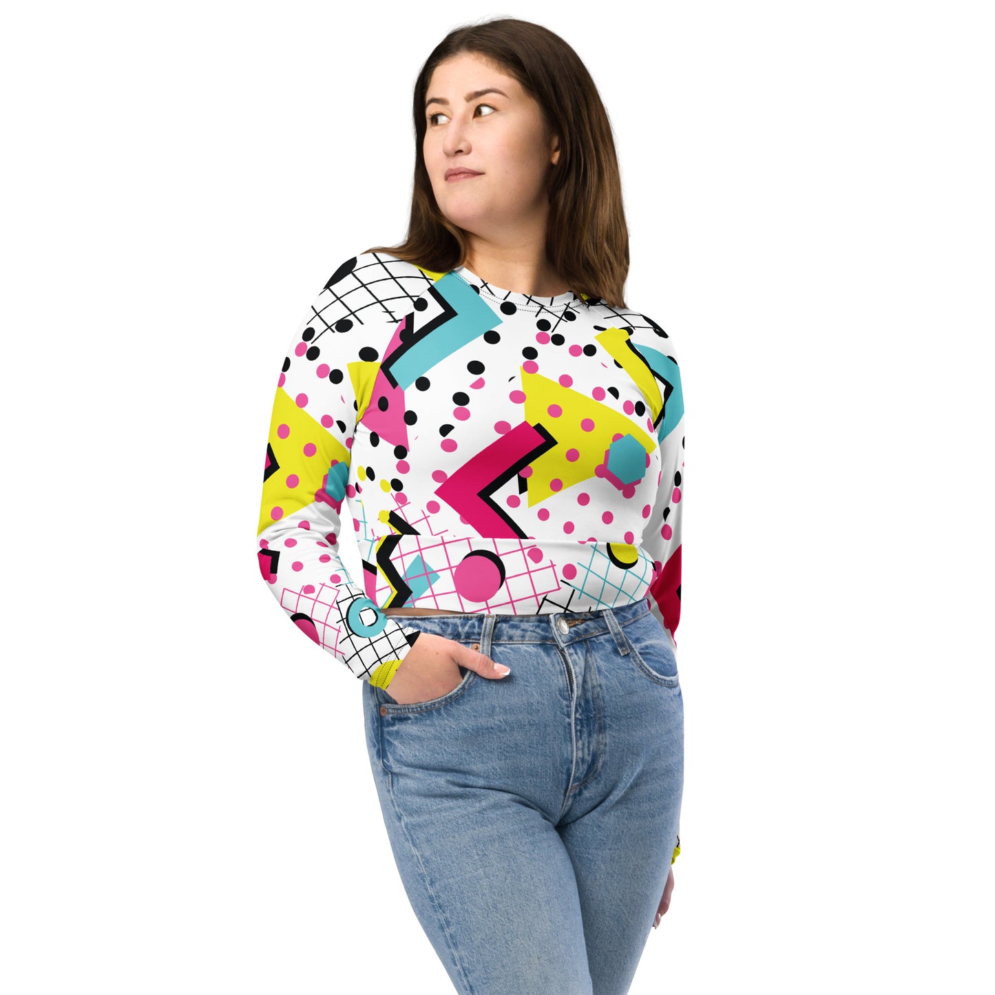 Size 2XS-6XL Geometric Pattern Recycled long-sleeve crop top