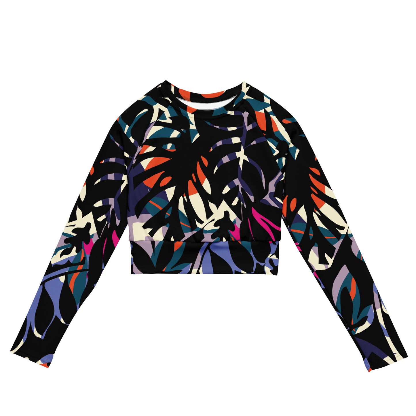 Regular 2XS-XL & Plus Size 2XL-6XL  Recycled long-sleeve crop top  Black Multi Color