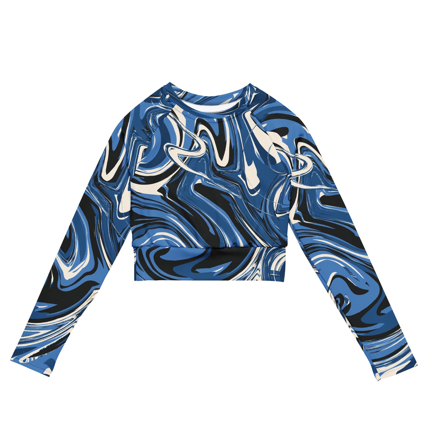 Blue/White Marble Print Recycled long-sleeve crop top Size 2XL-6XL