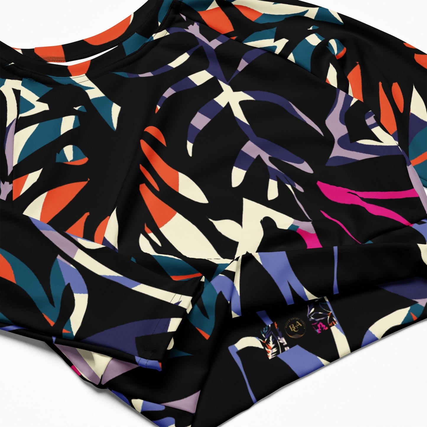 Regular 2XS-XL & Plus Size 2XL-6XL  Recycled long-sleeve crop top  Black Multi Color