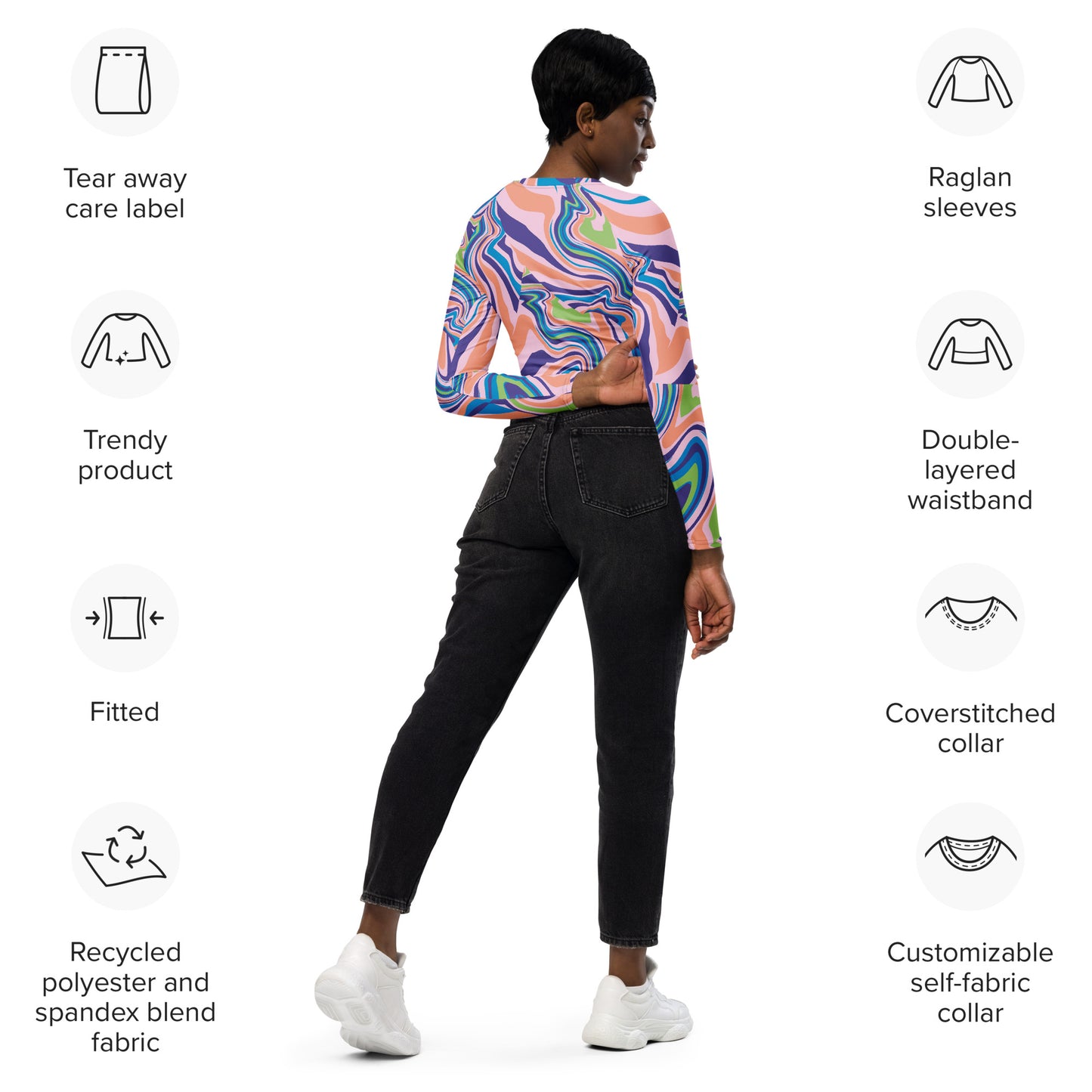 Regular 2XS-XL & Plus Size 2XL-6XL  Recycled long-sleeve crop top  Multi Color