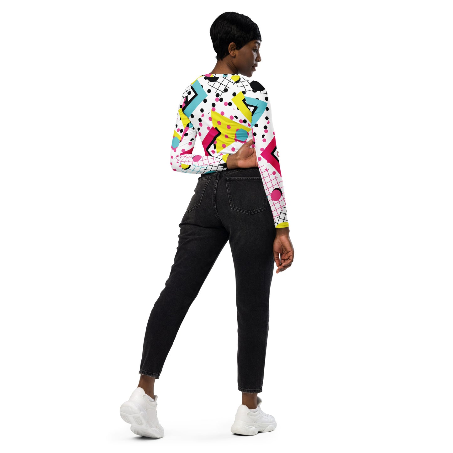 Size 2XS-6XL Geometric Pattern Recycled long-sleeve crop top