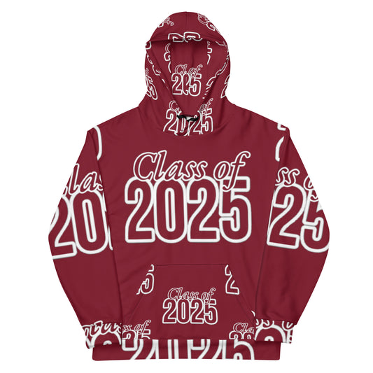 "Class of 2025" Grad Year Hoodie - Burgundy - Unisex Sizes XS - 3XL