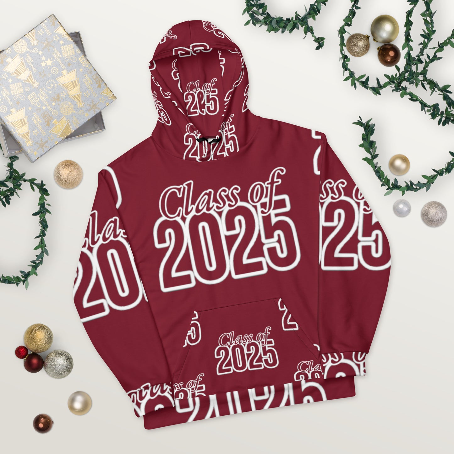 "Class of 2025" Grad Year Hoodie - Burgundy - Unisex Sizes XS - 3XL