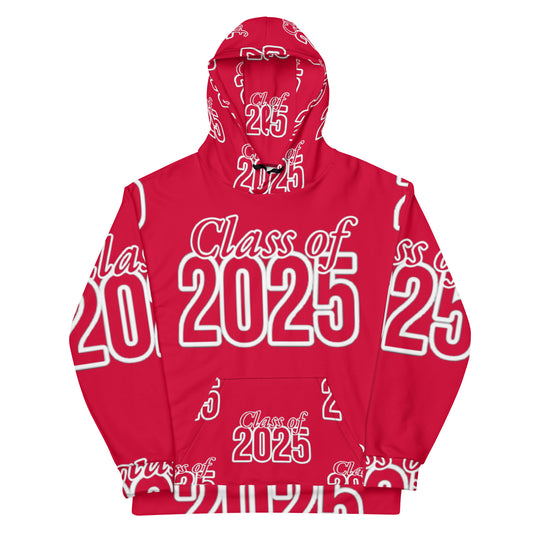 "Class of 2025" Grad Year Hoodie -Crimson - Unisex Sizes XS - 3XL