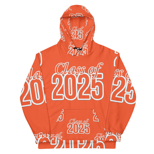 "Class of 2025" Grad Year Hoodie -Outrageous Orange - Unisex Sizes XS - 3XL