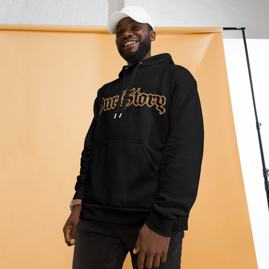 "OurStory" Black & Gold Graphic HOODIE -Matches ALL African Gold & Black Prints African