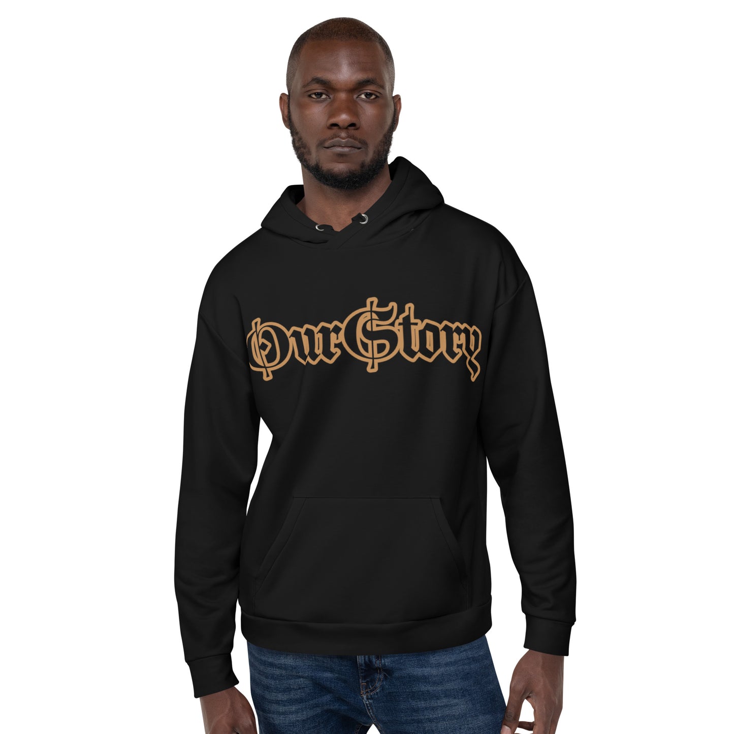 "OurStory" Black & Gold Graphic HOODIE -Matches ALL African Gold & Black Prints African