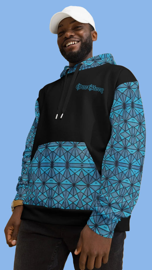 African Print "OurStory" Unisex Hoodie - Matches Blue African Print Wide Leg Pants