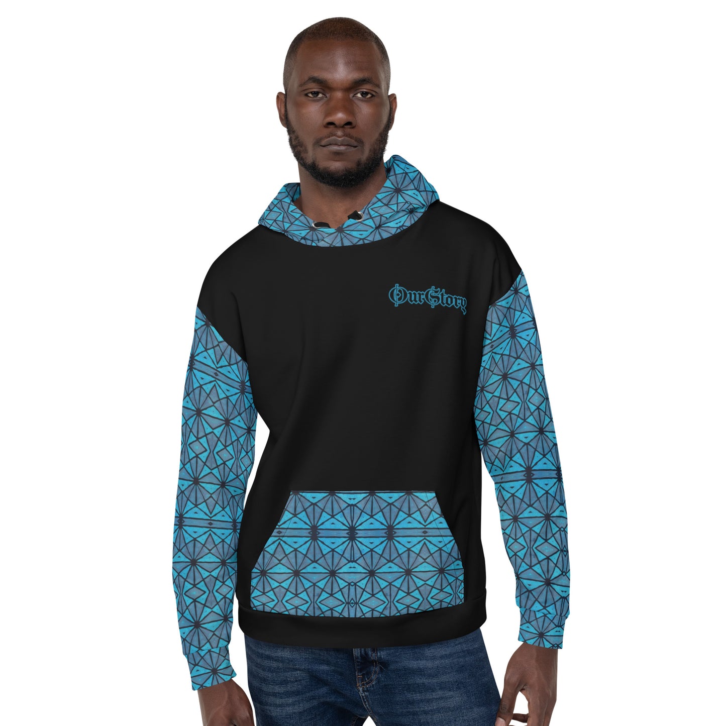 African Print "OurStory" Unisex Hoodie - Matches Blue African Print Wide Leg Pants