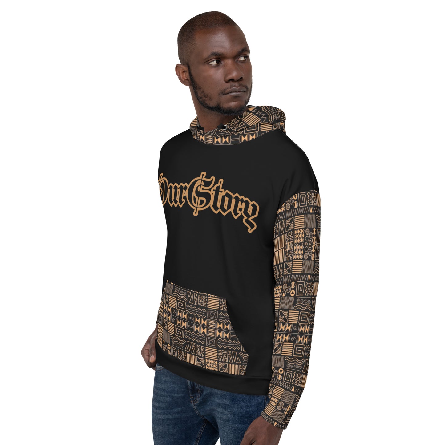 African Print Unisex Hoodie, "OurStory",Matches African Print Wide Leg Pants - C