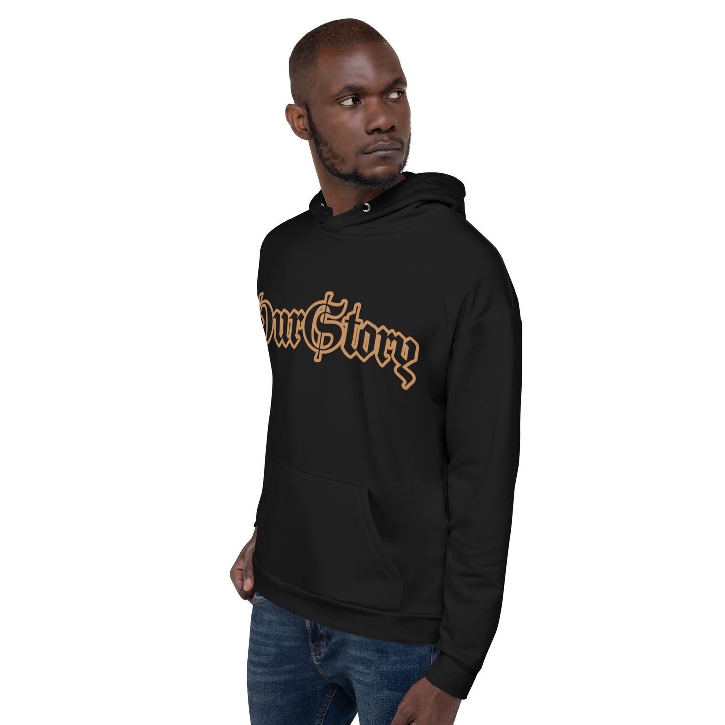 "OurStory" Black & Gold Graphic HOODIE -Matches ALL African Gold & Black Prints African