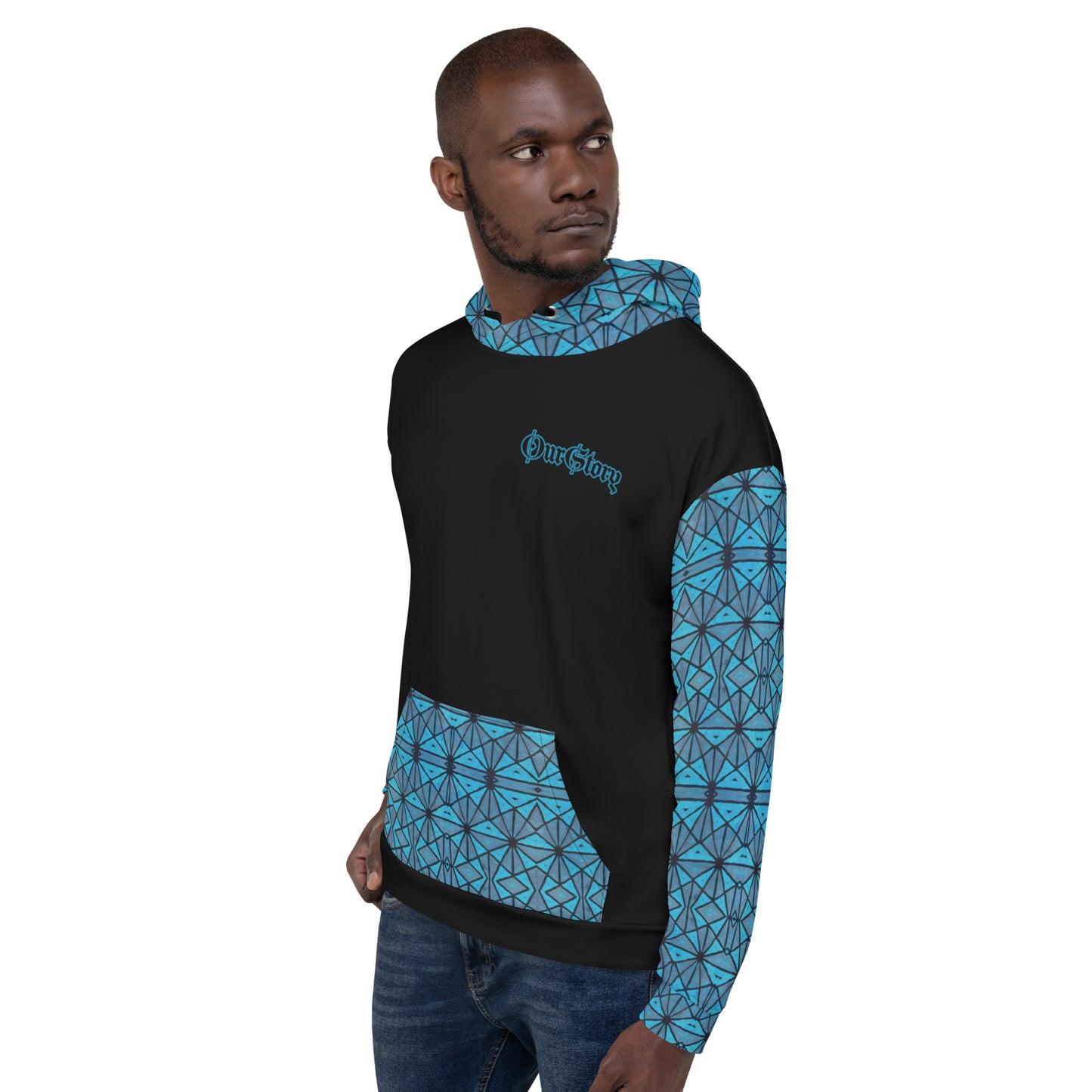 African Print "OurStory" Unisex Hoodie - Matches Blue African Print Wide Leg Pants