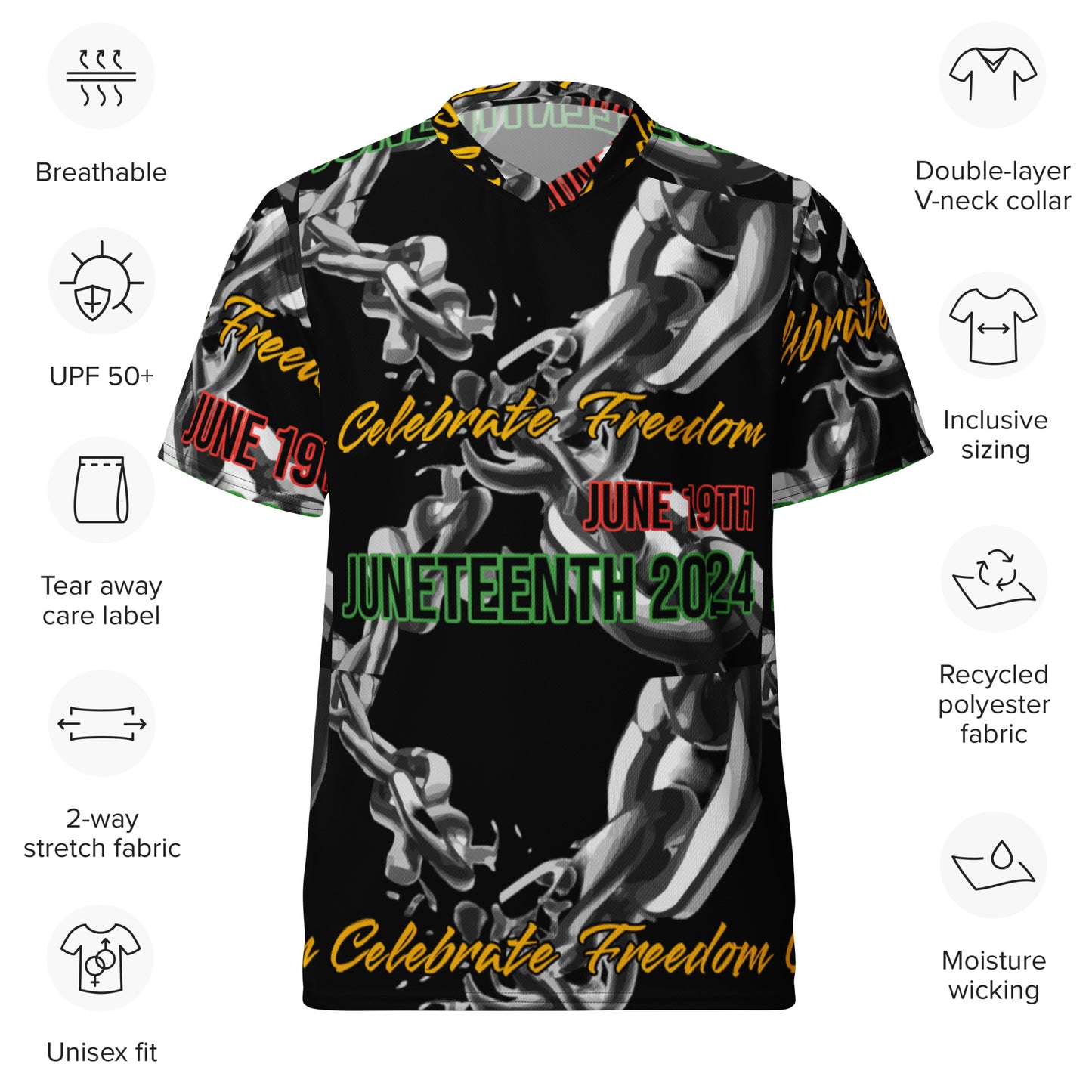 Juneteenth 2024 Chains Celebrate Freedom, Recycled unisex sports jersey