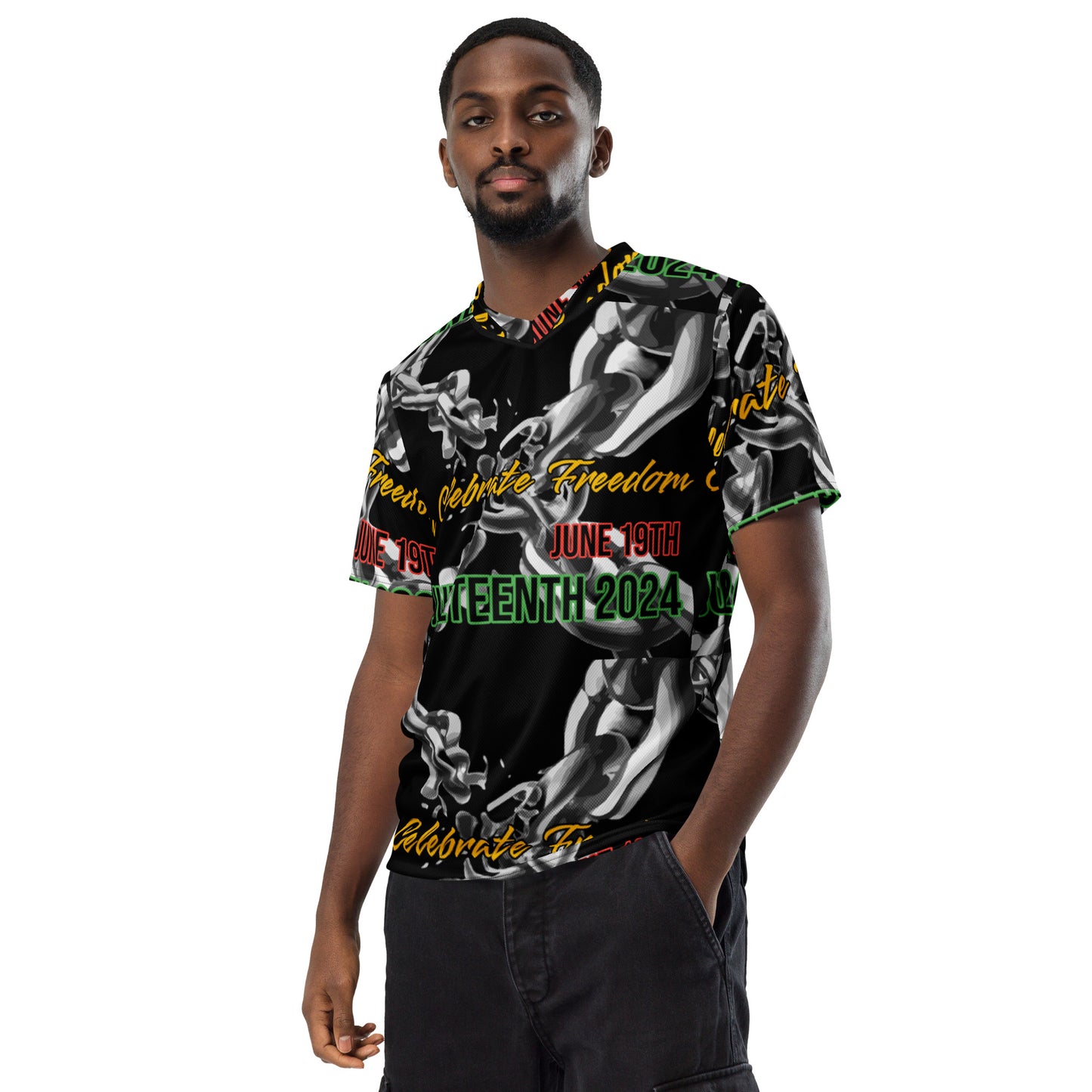 Juneteenth 2024 Chains Celebrate Freedom, Recycled unisex sports jersey