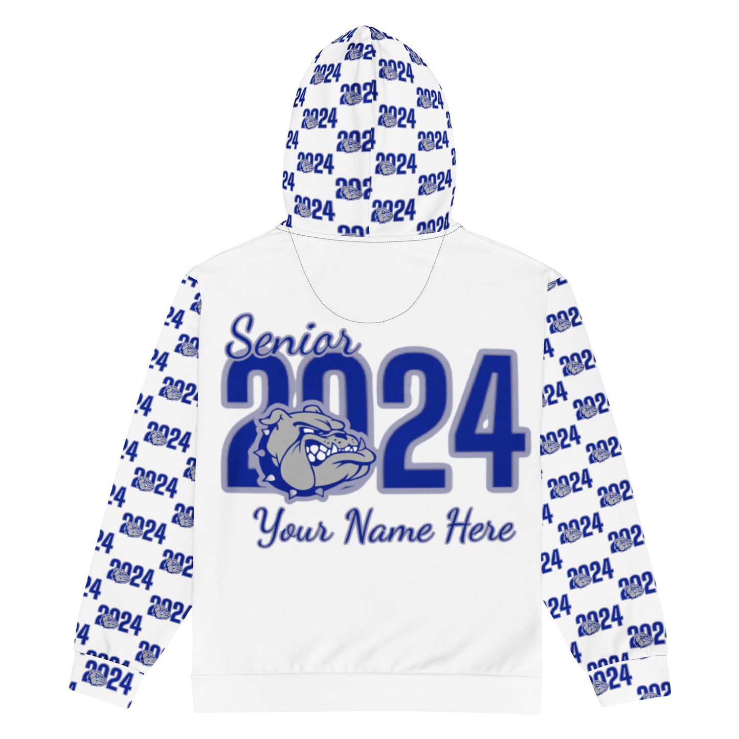 2024 Bulldog Personalized Unisex WHITE Zip Hoodie