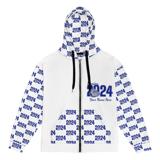 2024 Bulldog Personalized Unisex WHITE Zip Hoodie