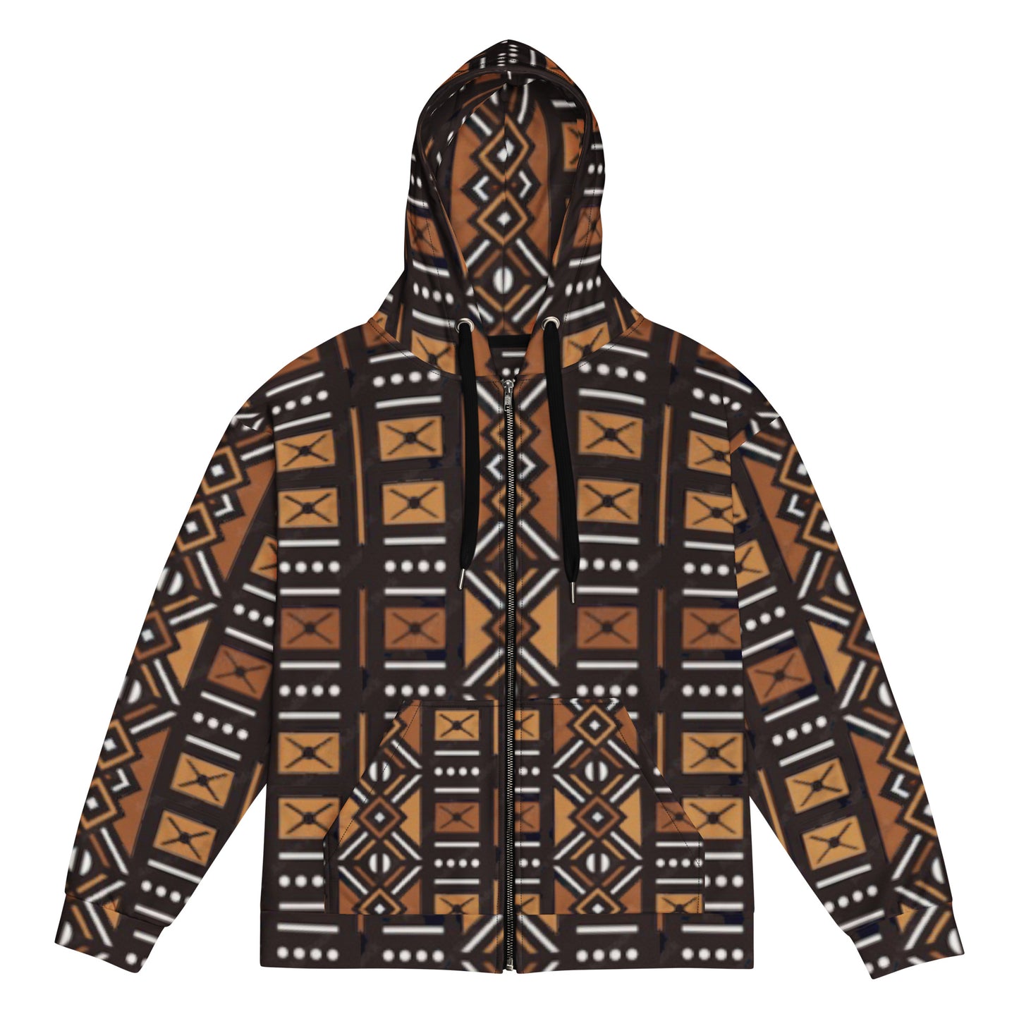 African Mud Cloth Print Unisex Zip Hoodie, Sizes 2XS-6X