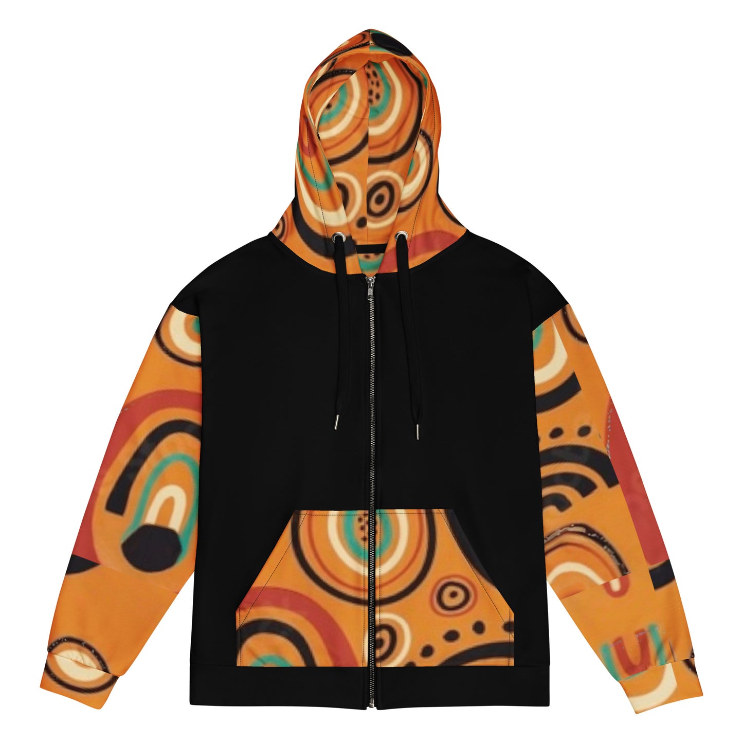 African Print,   Colors Black/ Orange Print Unisex zip hoodie