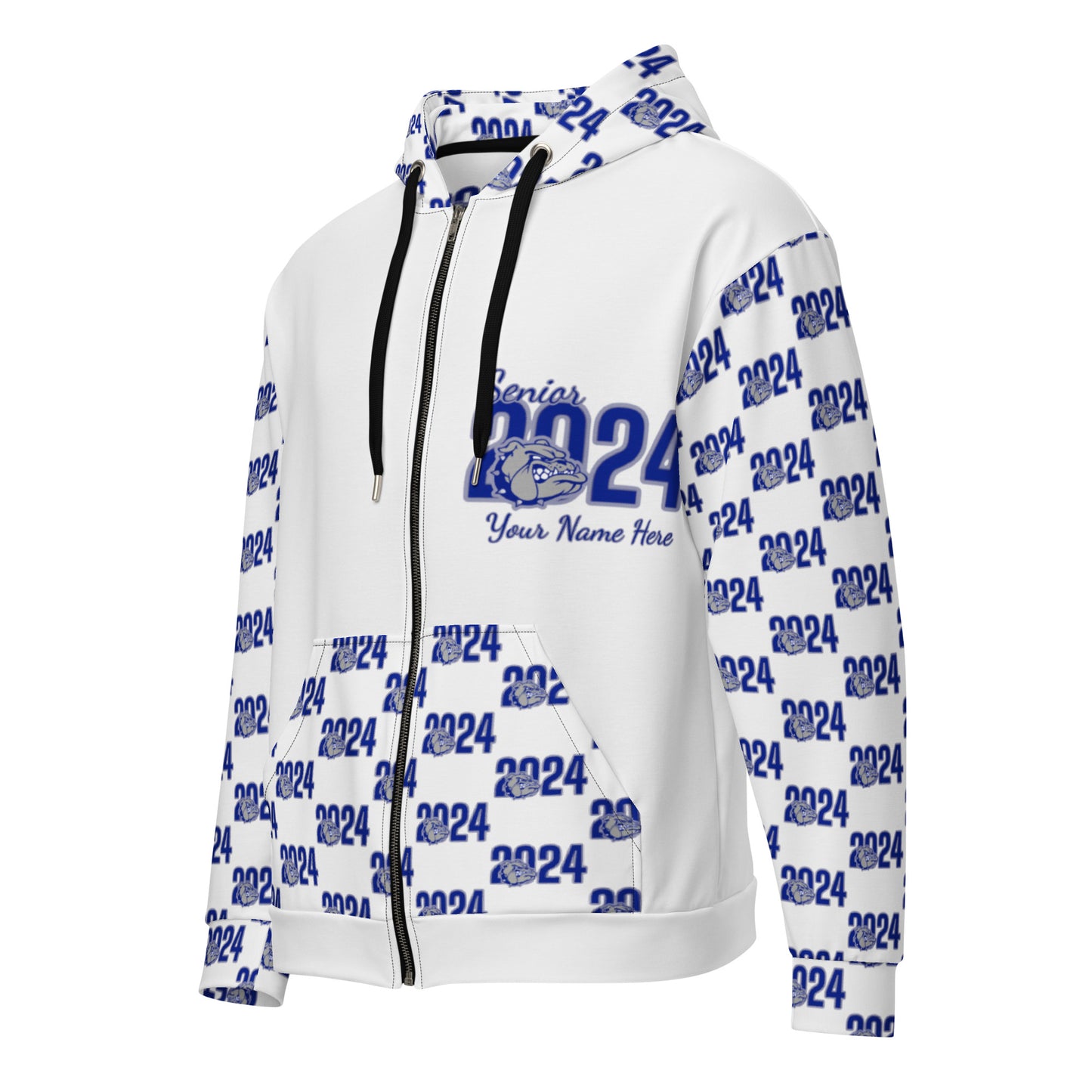 2024 Bulldog Personalized Unisex WHITE Zip Hoodie