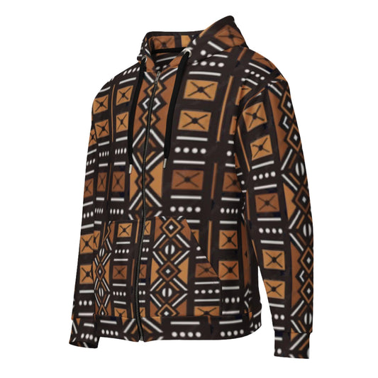 African Mud Cloth Print Unisex Zip Hoodie, Sizes 2XS-6X