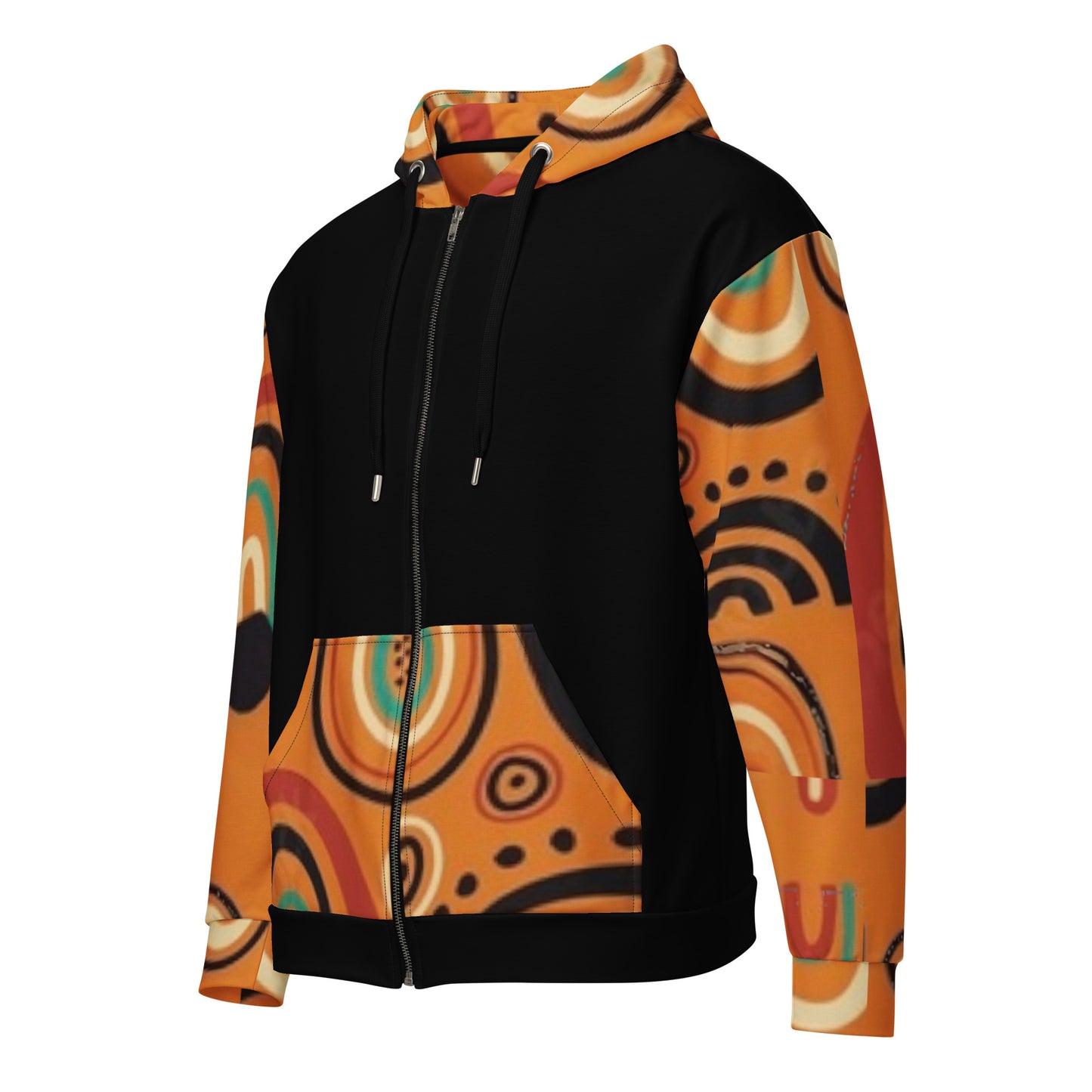 African Print,   Colors Black/ Orange Print Unisex zip hoodie