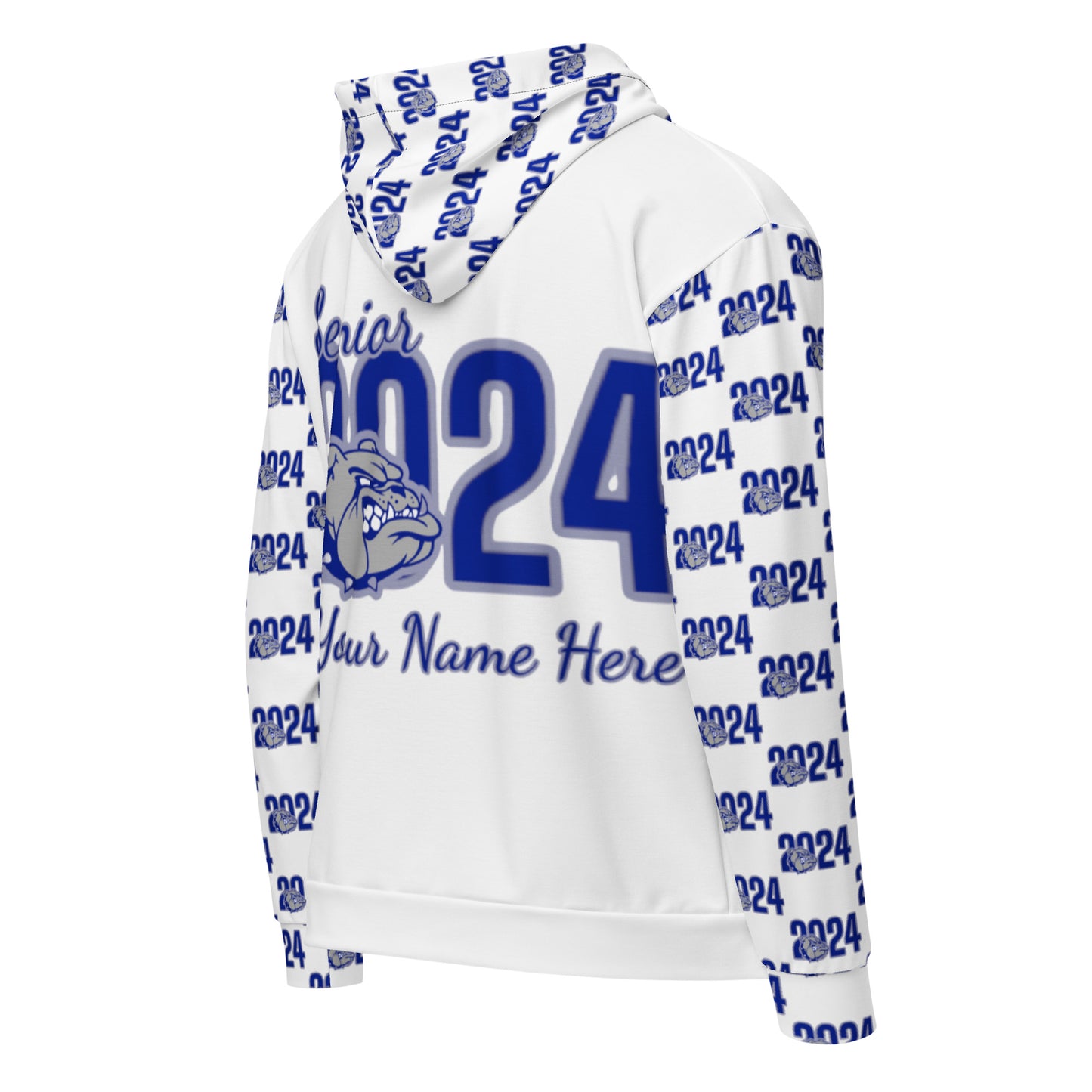 2024 Bulldog Personalized Unisex WHITE Zip Hoodie