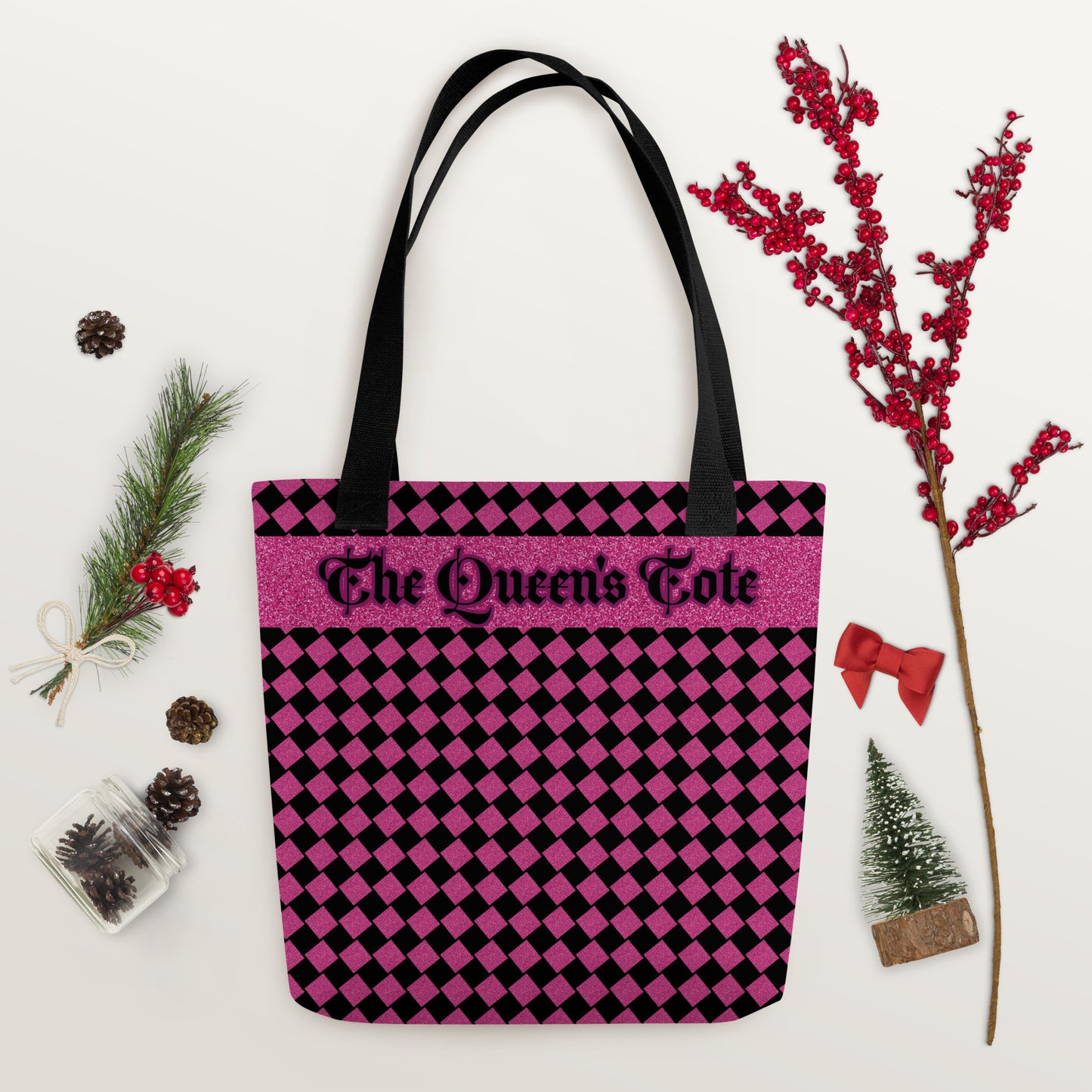 Editable Special Order Category- Pink Glitter/Black Color Tote Bag 15" x 15" - Holds 2.6 US gallons (10 l)- wt limit 44lbs