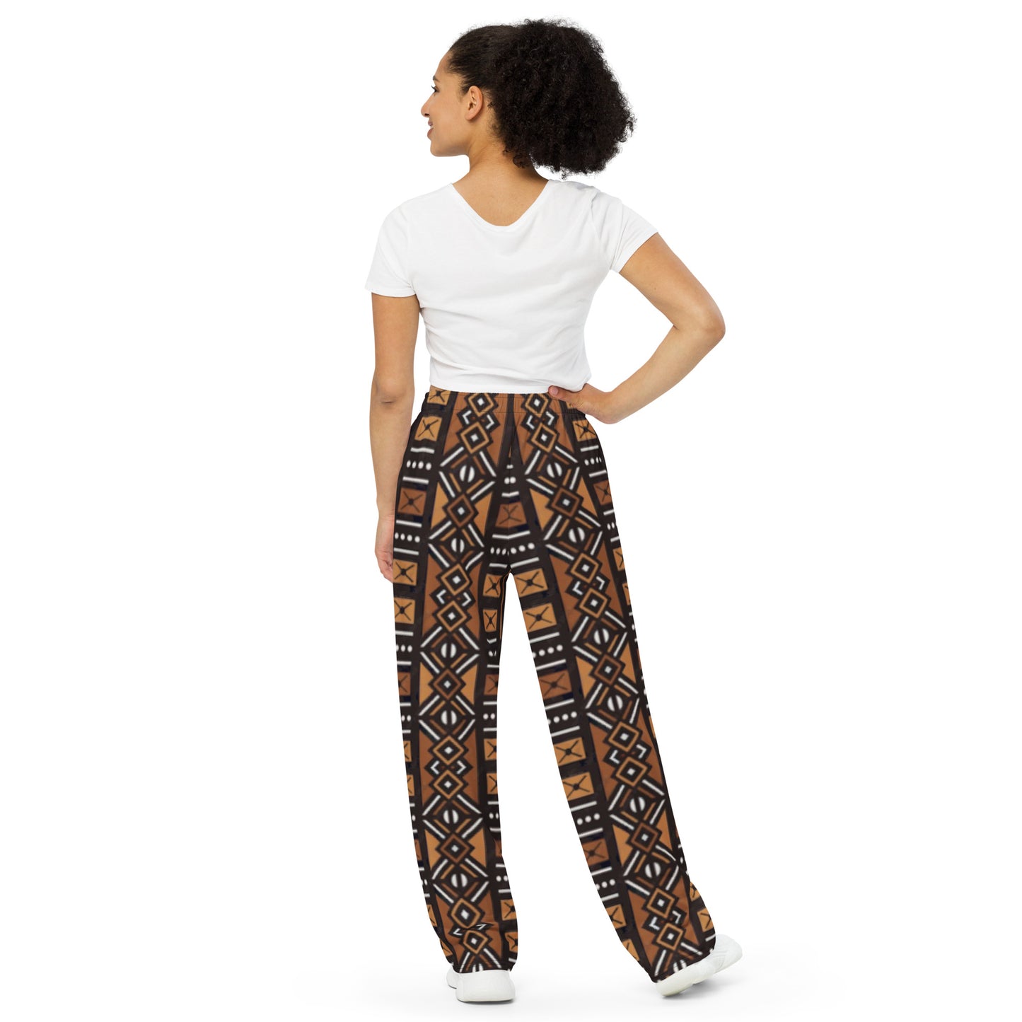 African Mud Cloth Print unisex wide-leg pants. (A)