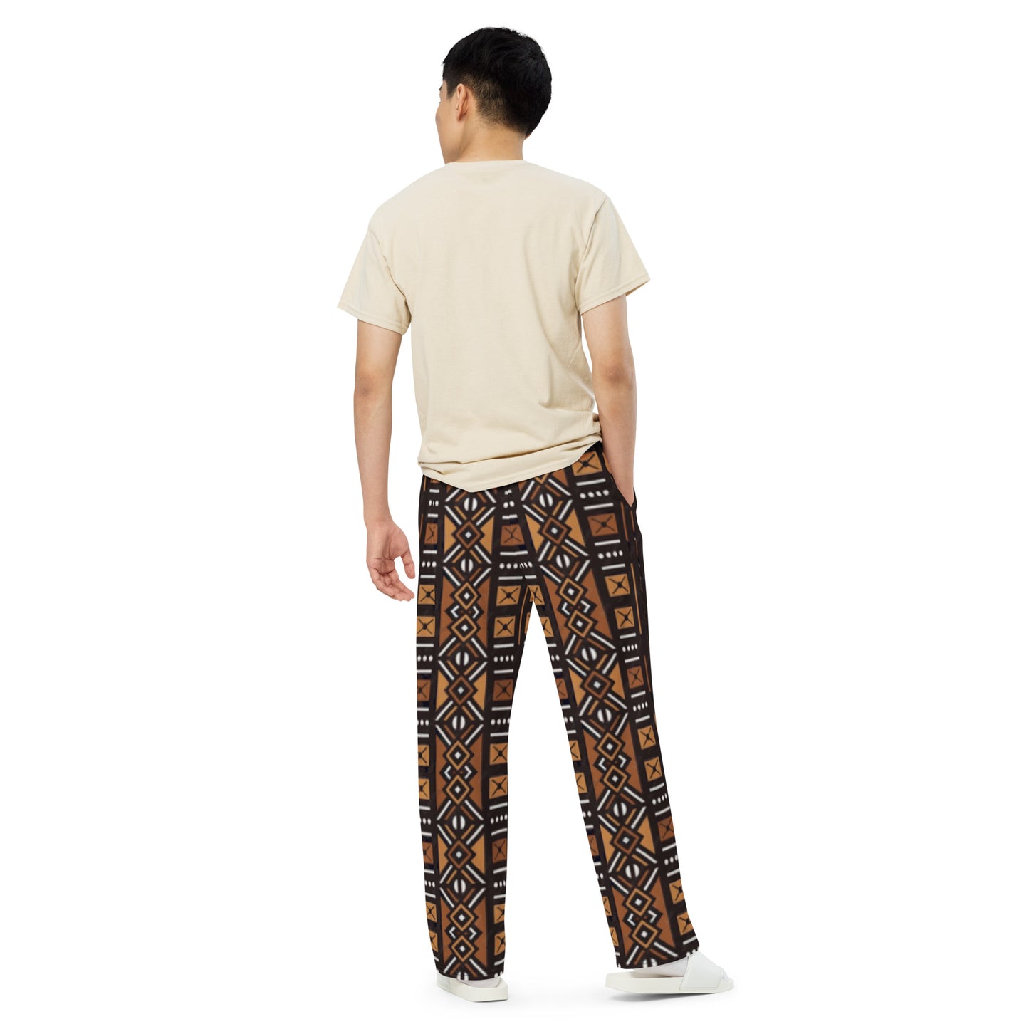 African Mud Cloth Print unisex wide-leg pants. (A)