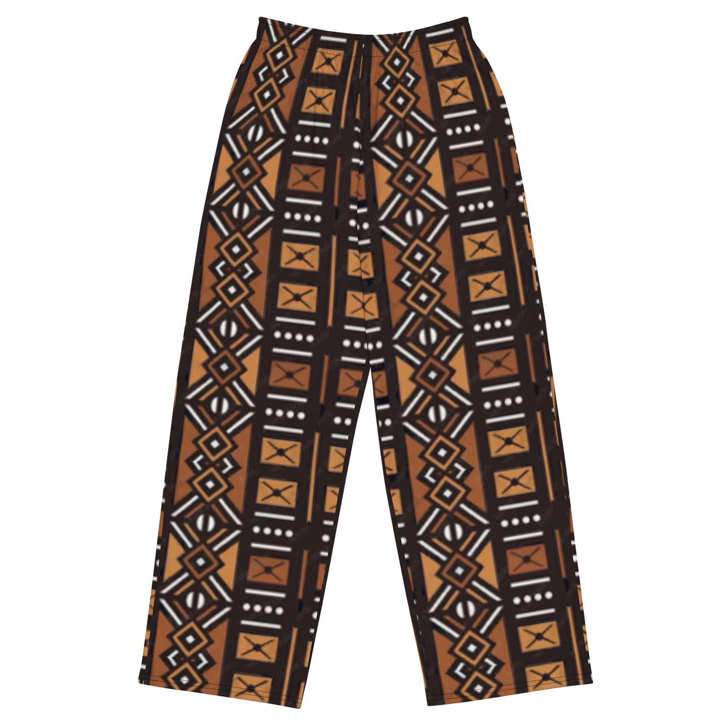 African Mud Cloth Print unisex wide-leg pants. (A)