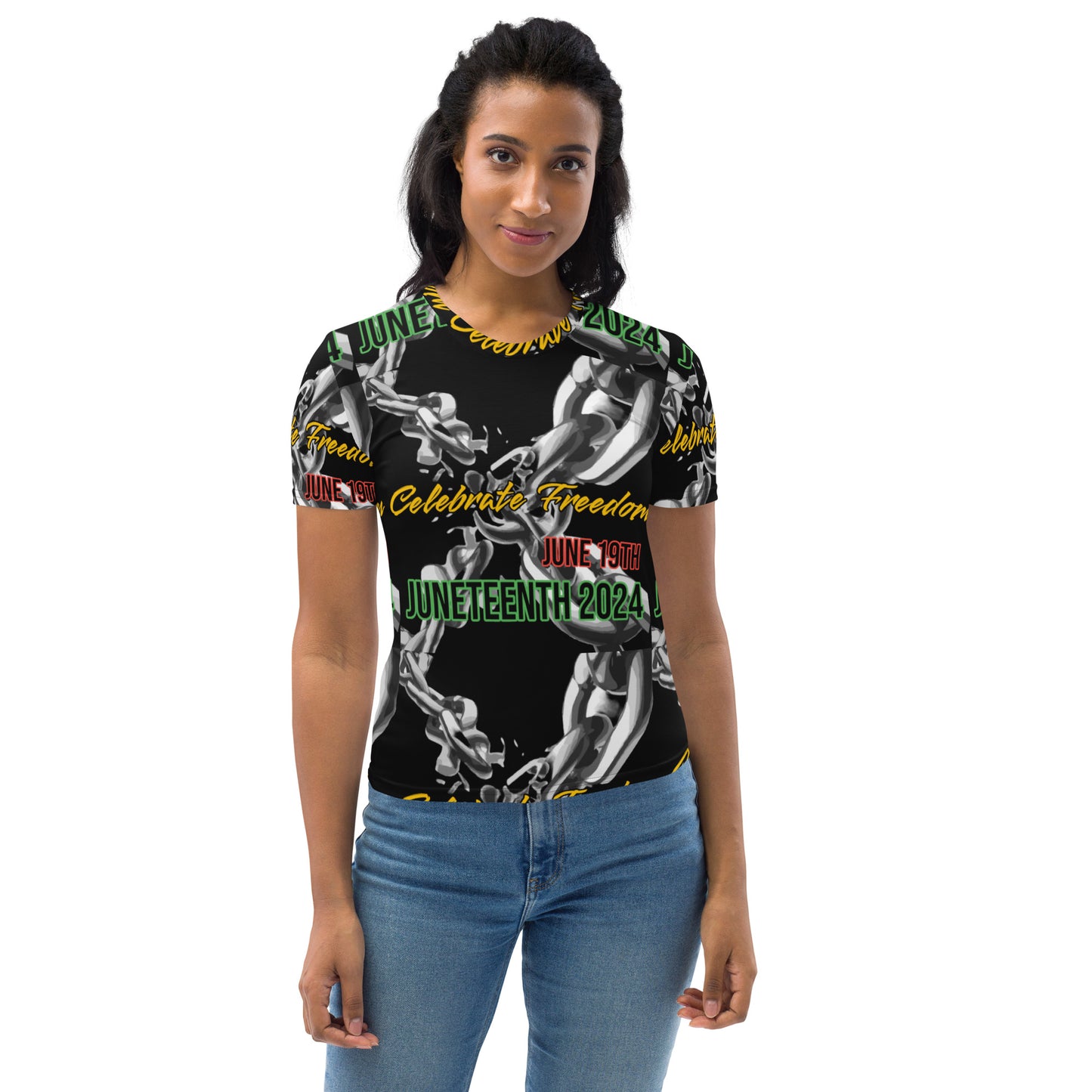 Women's Juneteenth Chains Celebrate Freedom T-shirt.